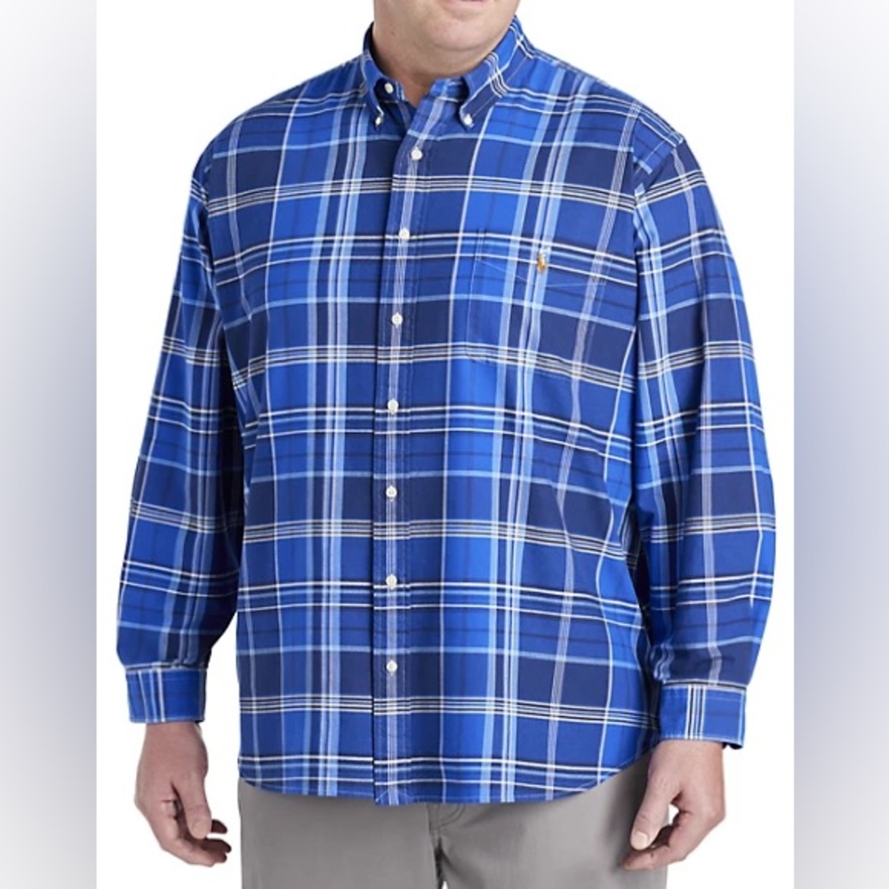 Polo Ralph Lauren Blue Plaid Oxford Sport Button Down Shirt Classic Fit 2XB